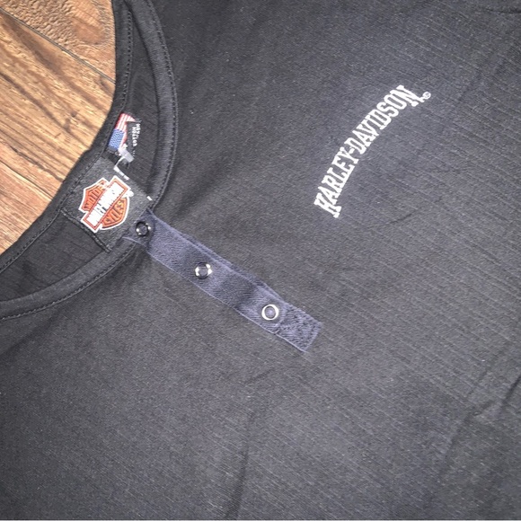 Harley Davidson vintage cropped long sleeve henley button ribbed Myrtle Beach L - Picture 2 of 5